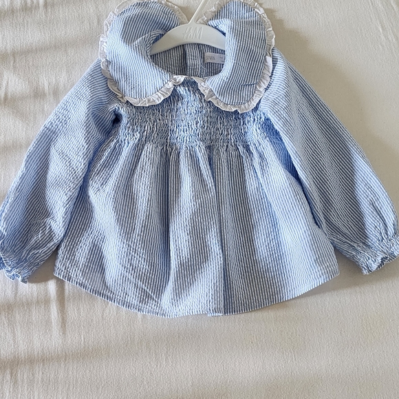 ZARA TODDLER GIRL STRIPED BIB COLLAR SHIRT - Picture 1 of 2